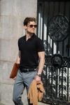 Men V-Neck Polo Shirt, Nimbus Harvard